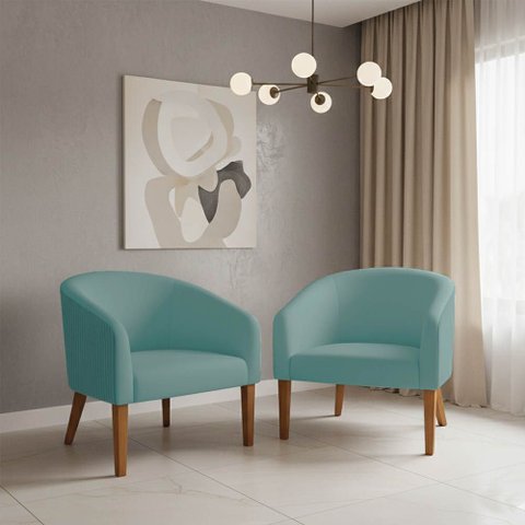 Poltrona Sala Decorativa Kit 2 Stella Pé Madeira Trapézio Castanho Cotelê Ext/veludo D03 - D’Rossi
