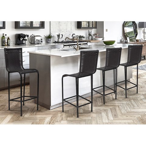 4 Banquetas Diplomata em Fibra Sintética Artesanal e Aço Carbono P/ Cozinha, Área Externa - Tabac