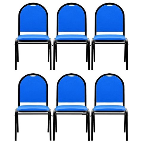Kit 6 Cadeiras Hoteleiras Auditório Empilhável Sintético M23 Azul - Mpozenato