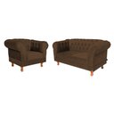 Ver imagem 1 de Conjunto Sofá Namoradeira Elisabeth Chesterfield Capitone Suede Marrom Decorativa / Sala, Tv, Estar,