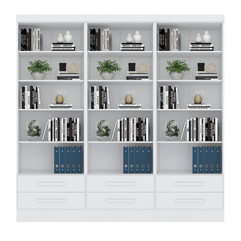 Livreiro Multiuso com 2 Gavetas Branco Kit com 3 - FdECOR Livreiro Multiuso com 2 Gavetas Branco Kit com 3 - FdECOR
