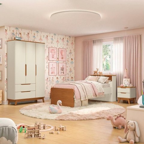 Quarto Infantil CB1495 com Cama Guarda-Roupa e Mesa MDP BP Argila-Jequetiba Kappesberg
