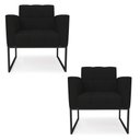 Ver imagem 1 de Kit 2 Poltronas Elisa Linho Base Metálica Industrial Preto - D'Rossi A79 Preto