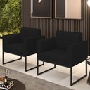 Ver imagem 2 de Kit 2 Poltronas Elisa Linho Base Metálica Industrial Preto - D'Rossi A79 Preto