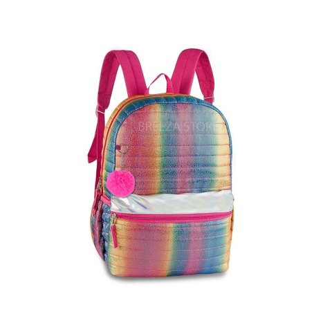 Mochila Escolar Juvenil Colorida Pompom Glitter Clio 2020