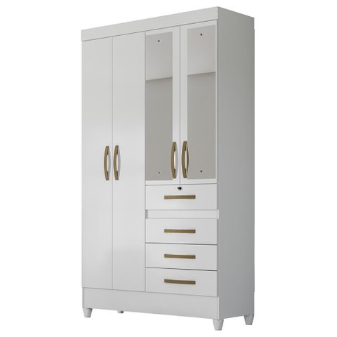 Guarda Roupa Sobral 110cm 4 Portas Branco Flex com Espelho Moval