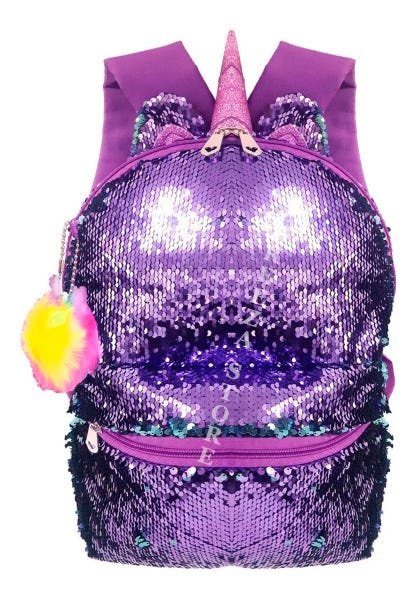 Mochila Paetê Lantejoula Unicórnio Muda De Cor Cg2035 Roxa - 9