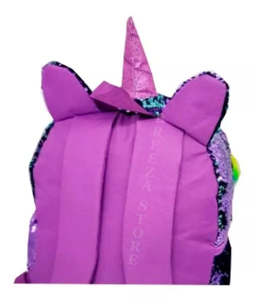 Mochila Paetê Lantejoula Unicórnio Muda De Cor Cg2035 Roxa - 11