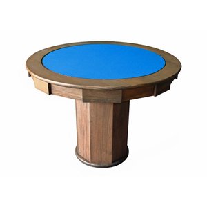 Mesa de Carteado com Gavetas e Porta Copos Vintage - 0,90x0,80 - com Xadrez - Azul Royal