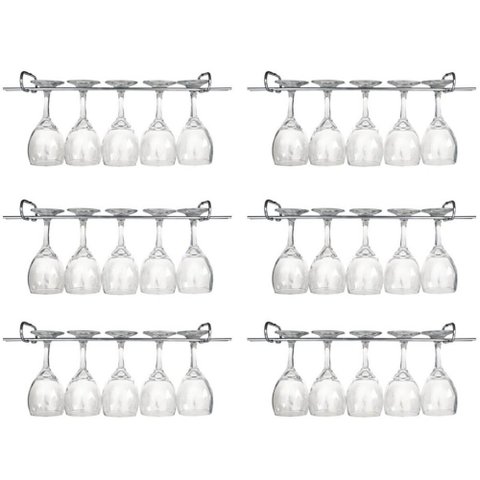 6 Suportes para Taças Cromado Decoração Bar Vinho 25cm