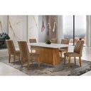 Ver imagem 1 de Conjunto: Mesa de Cozinha Luna C/ Tampo de Vidro Canto Curvo 180x90cm e 6 Cadeiras Jade Imbuia/off