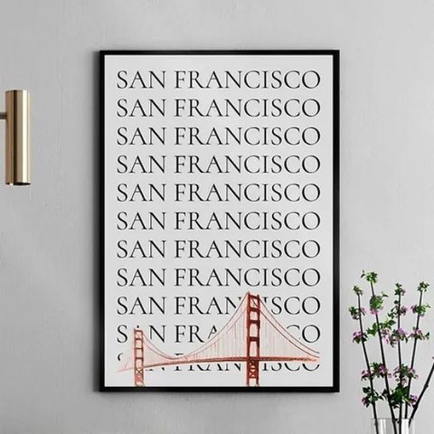 Quadro Minimalista San Francisco - Golden Gate 45x34cm:moldura Preta