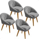Ver imagem 1 de Kit 4 Poltrona Sala Decorativa Louis Veludo Cinza Pés Palito Castanho