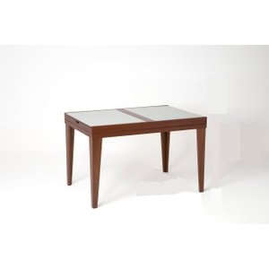 Mesa de Jantar Extensível 1.20 a 1.80 com Vidro Pés Madeira Gênova:imbuia/off White