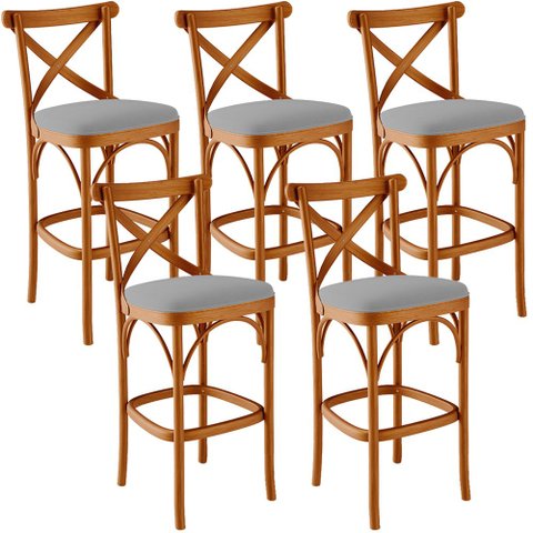Kit 05 Banquetas Altas Cozinha Bancada Bar Sala de Jantar Estofada Ávila L02 Suede Cinza - Lyam Lyam