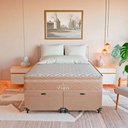 Ver imagem 4 de Cama Box Baú Casal Bipartido Bege + Colchão Paris Molas Bege Suede Bege/branco