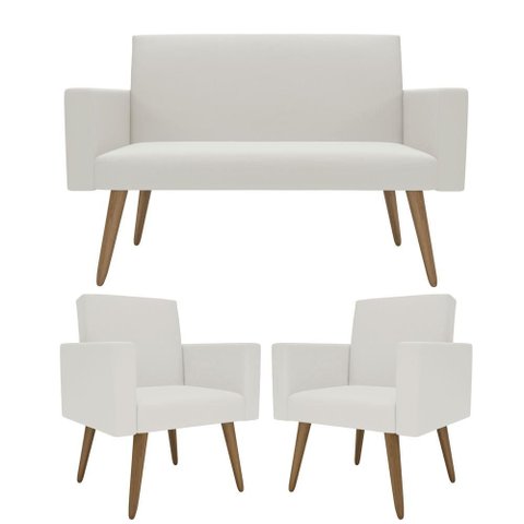 Kit Sófa 2 Lugares e 2 Poltronas para Sala de Estar Recepção Branco