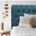 Ver imagem 2 de Kit Cabeceira + Calçadeira Baú Capitonê Livia 100cm Solteiro para Cama Box Suede Azul Turquesa - Gat