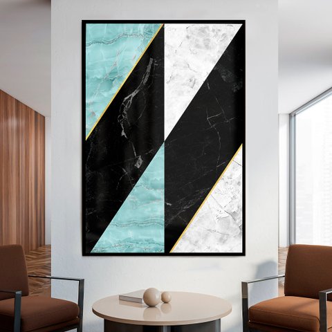 Quadro Decorativo Geométrico Mármore Delux em Moldura Caixa Tacolado Moldura Trad 1cm Madeira Escura