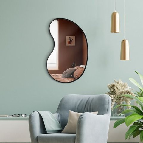Espelho Orgânico Bean 60x40cm Moldura Couro Moderno Premium - Moldura Preto