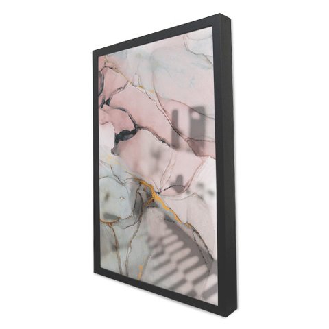 Quadro Decorativo Caixa Alta com Vidro Abstrato Mármore Lux TaColado Moldura Preta 120 x 80cm