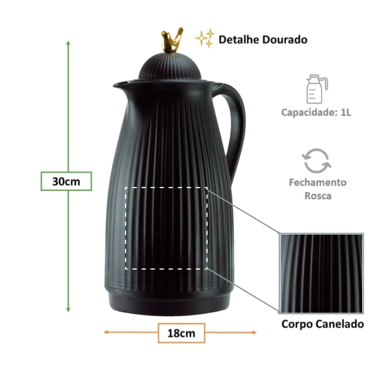 Garrafa Térmica Bird Café Chá Água Leite Luxo 1l Passarinho Preta - 5