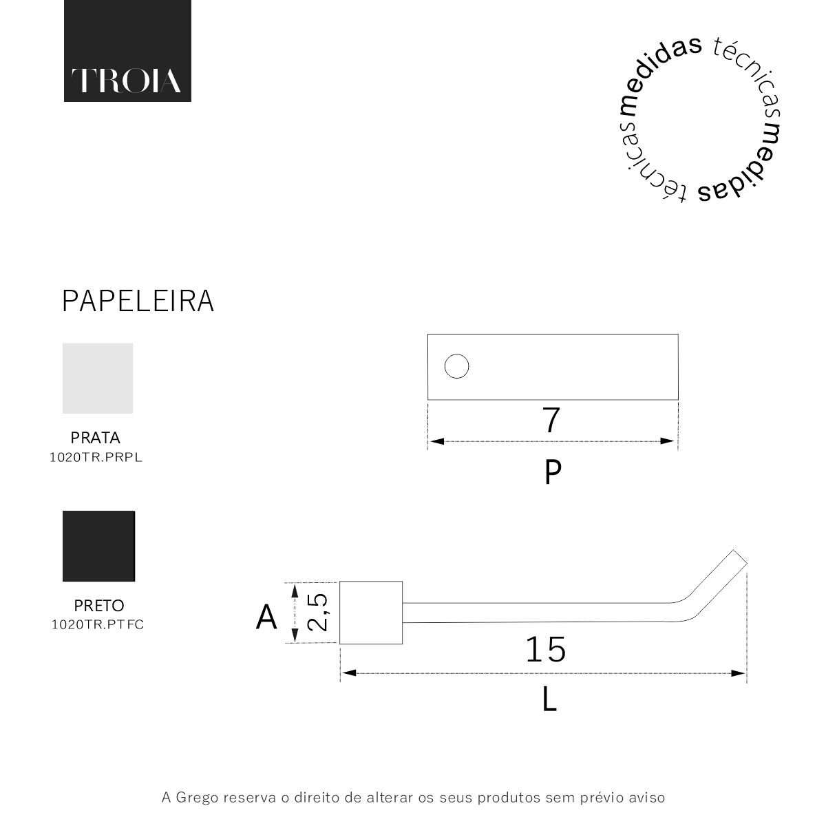 Papeleira Suporte Porta Papel para Banheiro Troia Prata Polido - 6