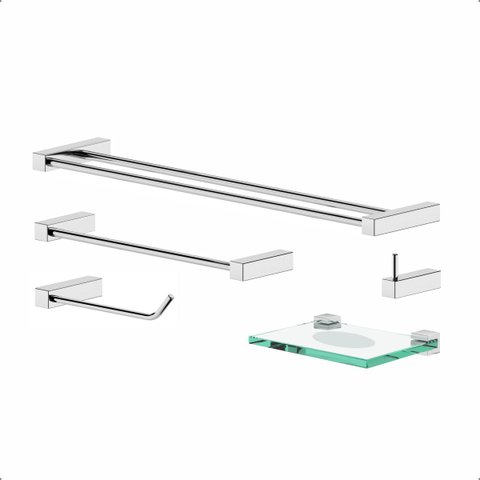 Kit de Acessórios Duplo para Banheiro Troia 5 Peças Prata 2090tr