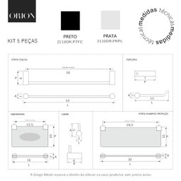 Kit Acessórios Organizador para Banheiro Orion Prata Polido 2110or - 5
