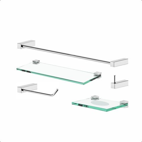 Kit de Acessórios para Banheiro Troia 5 Peças Prata Polido 2110tr