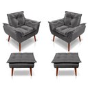 Ver imagem 1 de Kit C/02 Poltronas Opala + 02 Puff Opala Elegante Suede Cinza Escuro