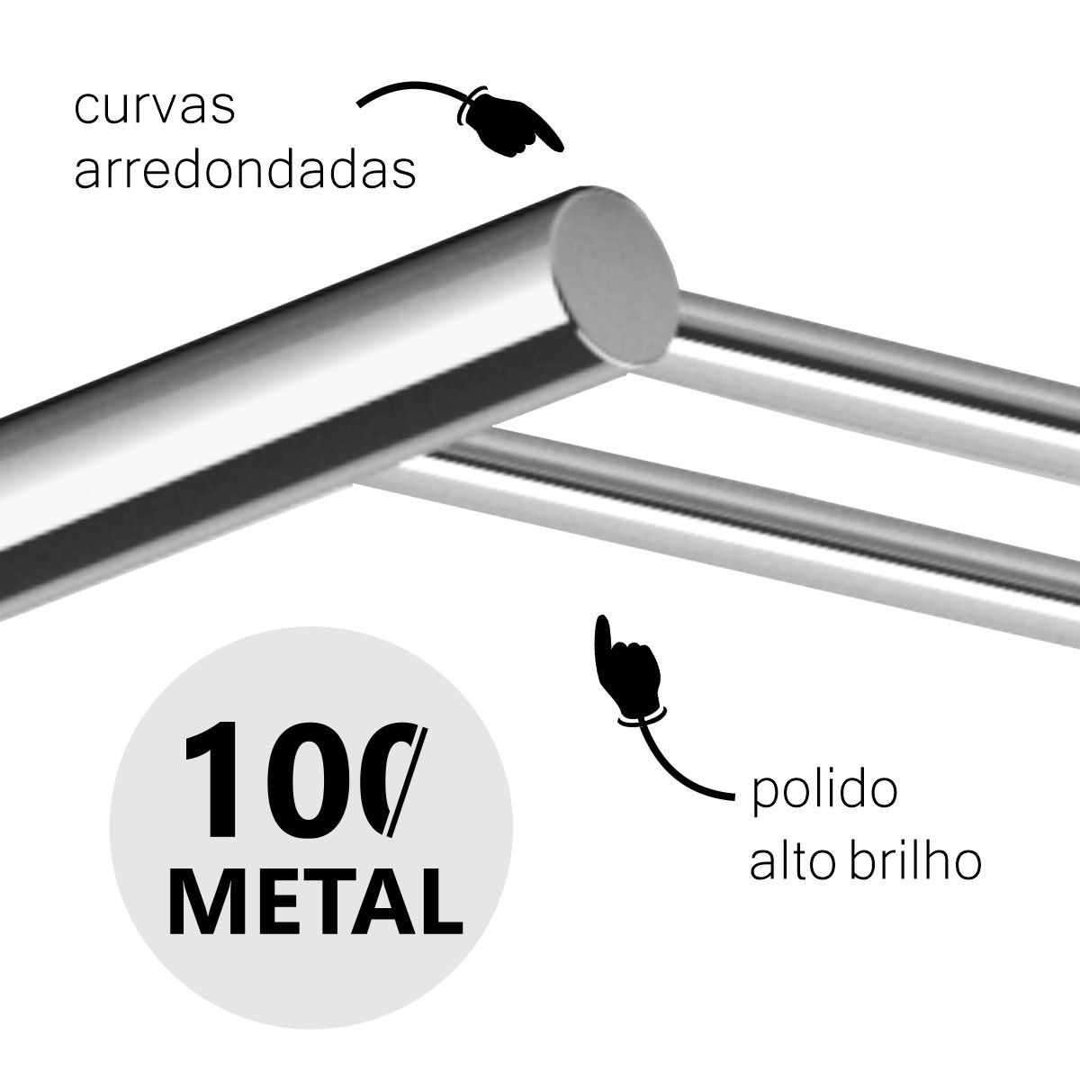 Porta Toalha Duplo 60cm Grego Metal (kit 2peças) Suporte Barra Alto Brilho Orion - 3