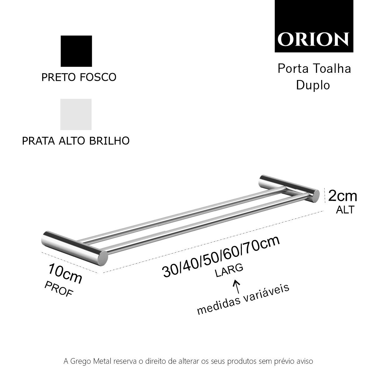Kit Porta Toalha Duplo 2 Peças 60cm Suporte Barra Alto Brilho Orion Grego Metal - 4