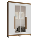 Ver imagem 3 de Guarda-Roupa Solteiro com Pés 4 Portas Batentes com Espelho Rustic/Branco/Rustic Saturno Madesa