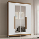 Ver imagem 1 de Guarda-Roupa Solteiro com Pés 4 Portas Batentes com Espelho Rustic/Branco/Rustic Saturno Madesa