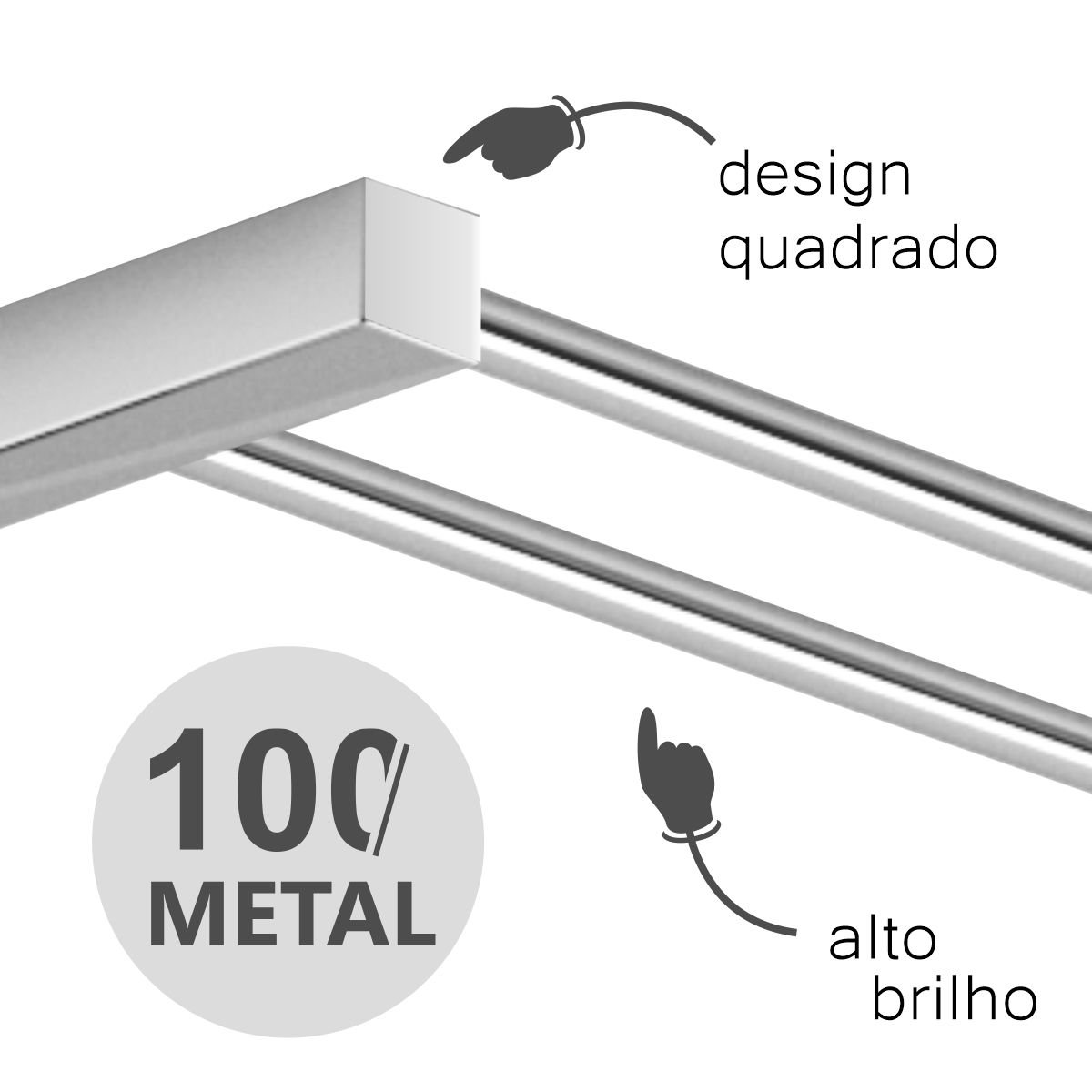 Porta Toalha Duplo Grego Metal (kit 2 Peças) Suporte Quadrado Barra 60cm Banheiro Alto Brilho Troia - 3