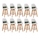 Ver imagem 1 de Kit 10 Banquetas Alta Maya Giratória Com Encosto Gourmet Linho Bege e Almofada Suede Verde Musgo
