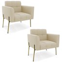 Ver imagem 1 de Poltrona para Sala Pé Metal Dourado Kit 2 Ana Suede Bege - Ibiza
