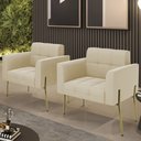 Ver imagem 2 de Poltrona para Sala Pé Metal Dourado Kit 2 Ana Suede Bege - Ibiza