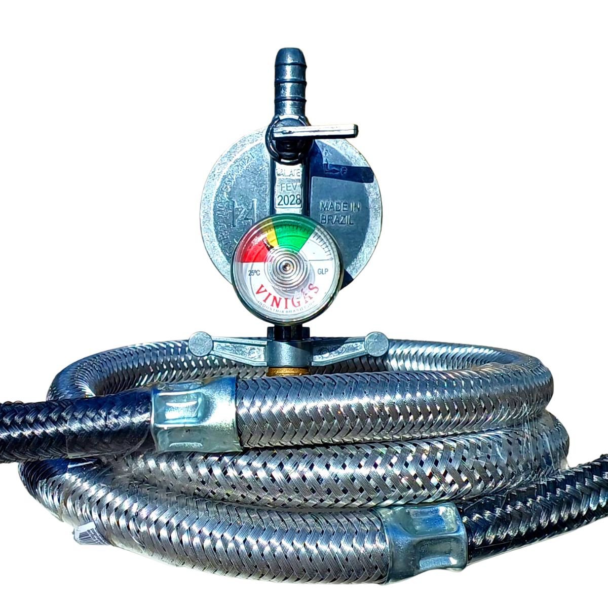 regulador visor medidor de gás e mangueira malha aço 1,5 mts - 1