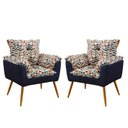 Ver imagem 1 de Kit 2 Poltronas Opala Suede Estampado Laranja com Azul Marinho Aradecor