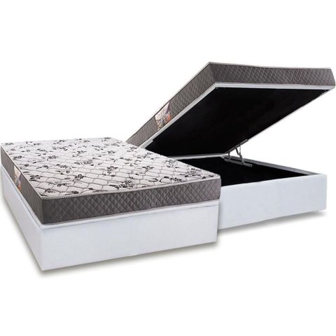 Cama Box Baú Casal: Colchão Ortopédico Herval D28 - Ag65 Ortopedic Black + Base Crc Courano White