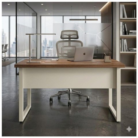 Mesa Escritório Pé Quadro 1,70x0,70m s/Gavetas Nogal Sevilha/Branco 34301