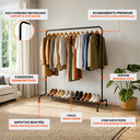 Ver imagem 2 de Cabideiro Arara Prateleira Organizador de Roupa Metal Preto Closet Vitrine Quarto Lavanderia de Casa
