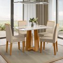 Ver imagem 4 de Conjunto Sala de Jantar Mesa Rubi 120x80 4 Cadeiras Cecilia Ype/off White/linho Palha