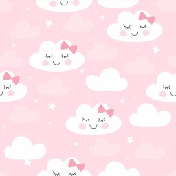 Papel de Parede Decorativo Baby Cute Nuvens Brancas e Fundo Rosa para Meninas 3,3m - 1