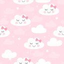 Ver imagem 1 de Papel de Parede Decorativo Baby Cute Nuvens Brancas e Fundo Rosa para Meninas 3,3m