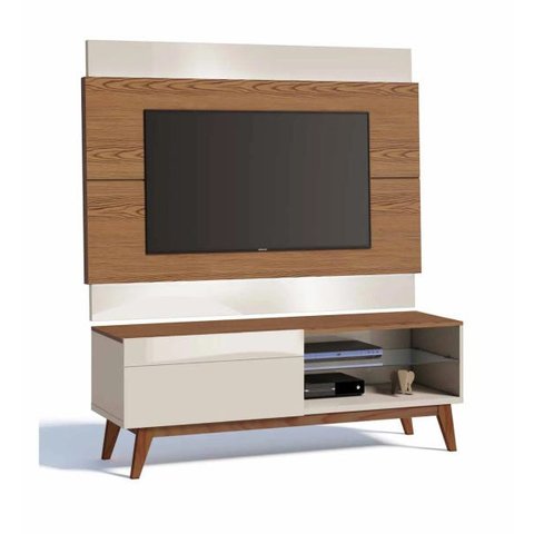 Rack com Painel Classic com 1 Gaveta 1.4 Freijó com Off White - Imcal Móveis