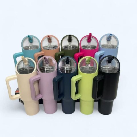 Copo Térmico Tr-018 1200ml Inox com Canudo, Alça, Tampa 40OZ, com Bico, Tampa Transparente:Variado