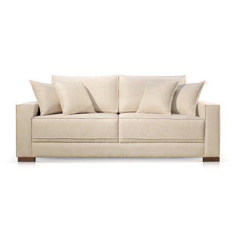 Sofá 3 Lugares Almofada Solta Linho Bege Claro Helô 2,40m